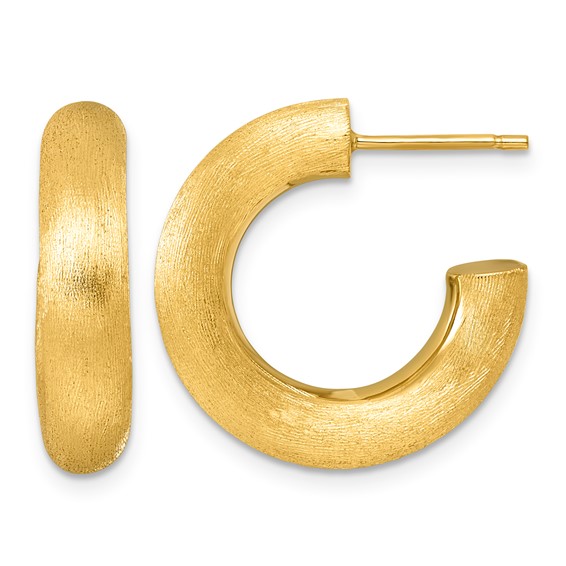 18k Yellow Gold Brushed Open Hoop Earrings 7/8in
