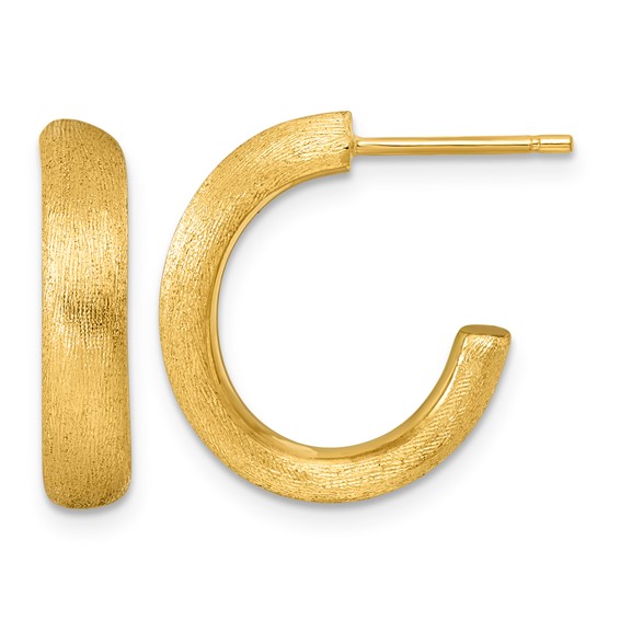 18k Yellow Gold Brushed Open Hoop Earrings 5/8in