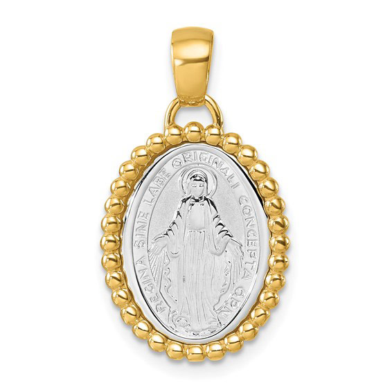 18k Two-tone Gold Miraculous Medal with Beaded Border