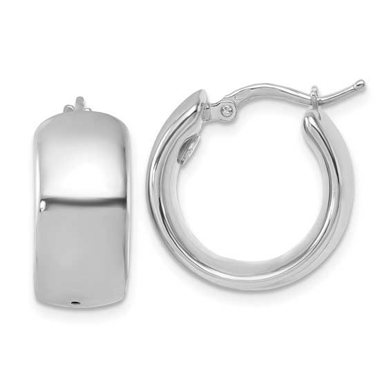 18k White Gold 3/4in Round Hoop Earrings 8.6mm Thick