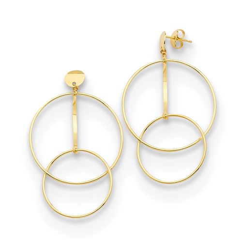 18k Yellow Gold Double Ring and Bar Earrings