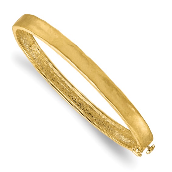 18k Yellow Gold Solid Hammered Hinged Bangle Bracelet