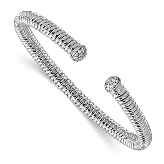 18k White Gold .17 ct tw Diamond Grooved Cable Cuff Bangle Bracelet