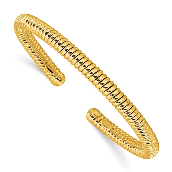 18k Yellow Gold Polished and Grooved Cuff Bangle Bracelet 4mm Wide
