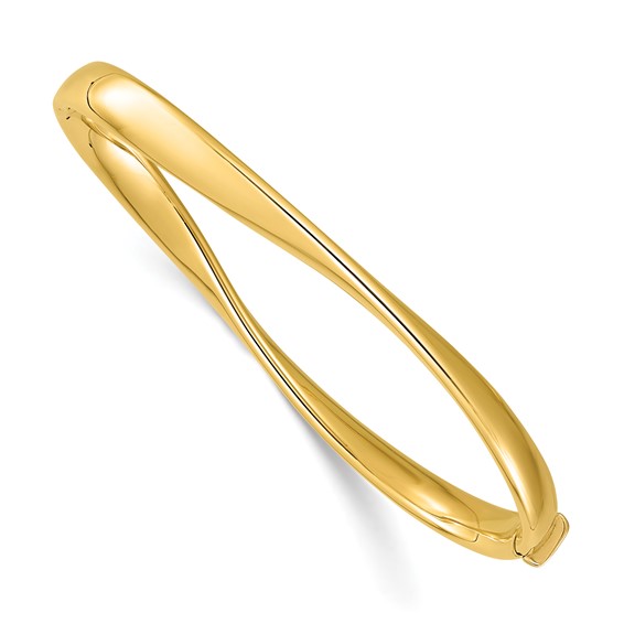 18k Yellow Gold Twisted Tapered Hinged Bangle Bracelet 7in