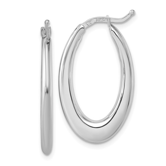 18K White Gold Graduated Oval Hoop Earrings 1in