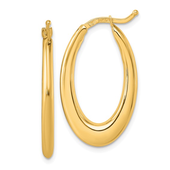 18k Yellow Gold Graduated Oval Hoop Earrings 1in