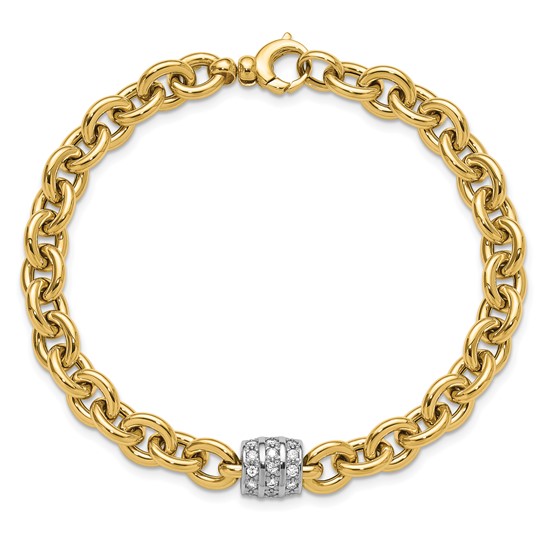 18K Two-tone Gold .66 ct tw Diamond Barrel Oval Link Bracelet 8in