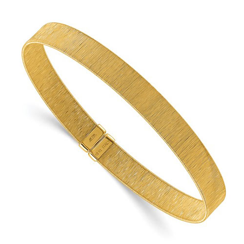 18k Yellow Gold Lined Textured Cuff Bangle Bracelet 7.25mm Wide