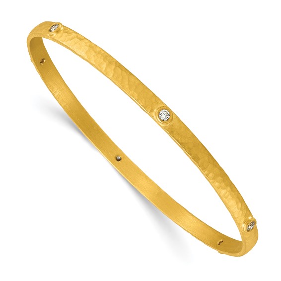 18k Yellow Gold 0.43 ct tw Diamond Hammered Bangle Bracelet
