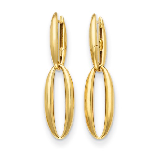 18k Yellow Gold Oval Link Dangle Hoop Earrings