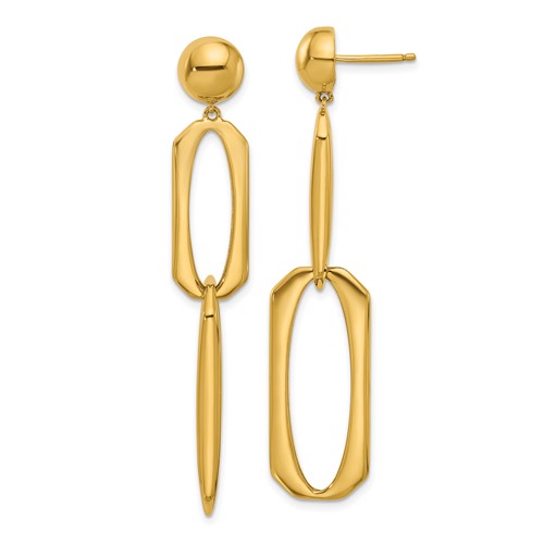 18k Yellow Gold Octagonal Oval Link Dangle Drop Earrings