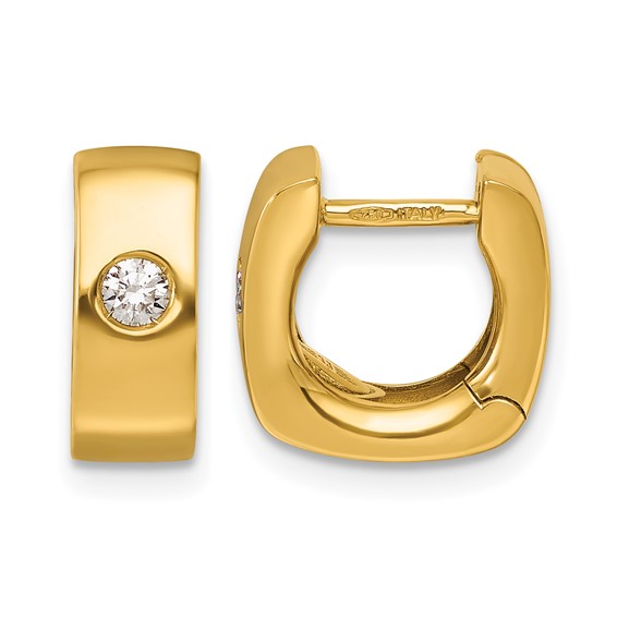 18k Yellow Gold .13 ct tw Diamond Solitaire Square Hoop Earrings