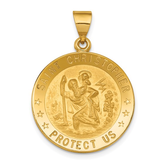 18k Yellow Gold 7/8in Saint Christopher Medal Pendant