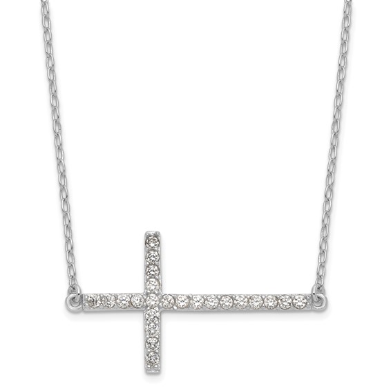 Sterling Silver 1in Cubic Zirconia Sideways Cross Necklace 2004521