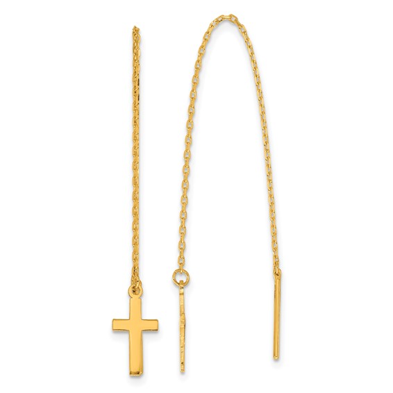 24k Yellow Gold Cross Threader Earrings