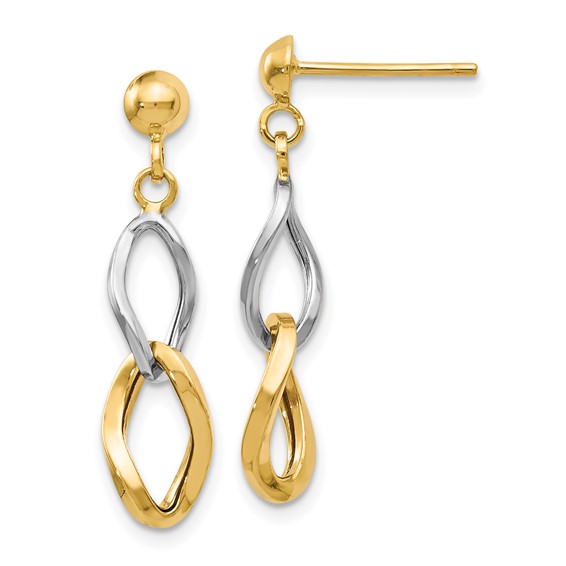 14k Two-tone Gold Polished Hanging Ovals Dangle Earrings