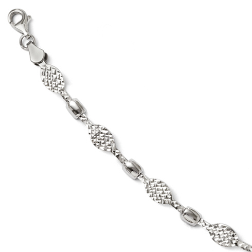 14kt White Gold 7in Diamond-cut Textured and Polished Bracelet