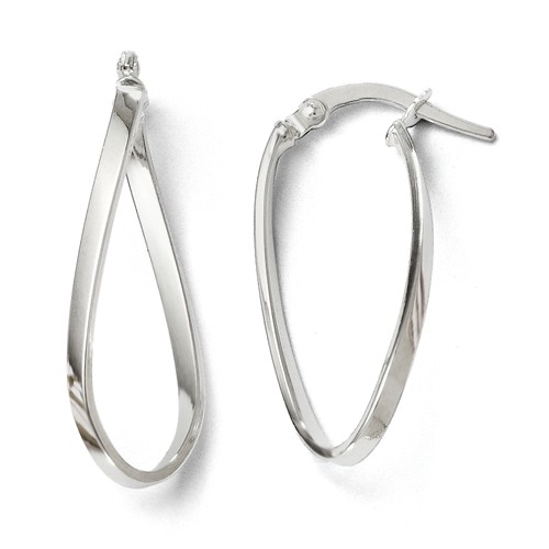 14kt White Gold 1in Italian Hollow Twist Oval Earrings
