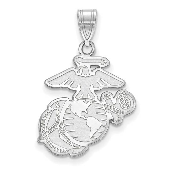14k White Gold Eagle Globe and Anchor Pendant 3/4in