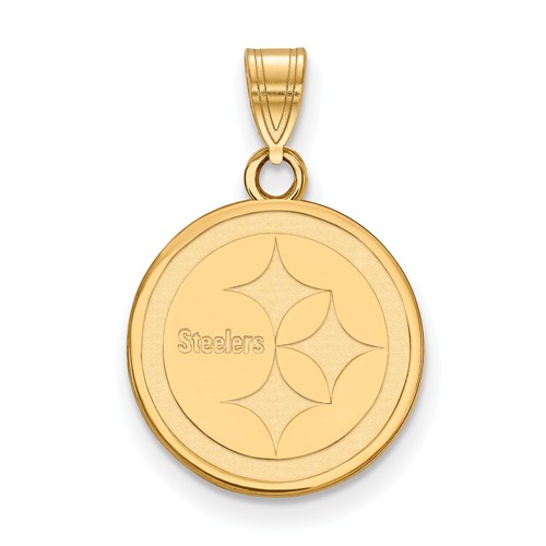 10k Yellow Gold 1/2in Pittsburgh Steelers Round Pendant