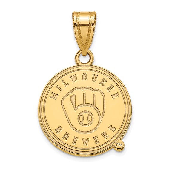 14k Yellow Gold 1/2in Milwaukee Brewers M Barley Pendant