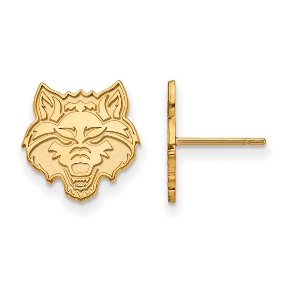 14k Yellow Gold Arkansas State University Wolf Earrings