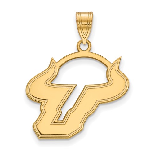 14k Yellow Gold Univ of South Florida Bull Horns U Pendant 3/4in