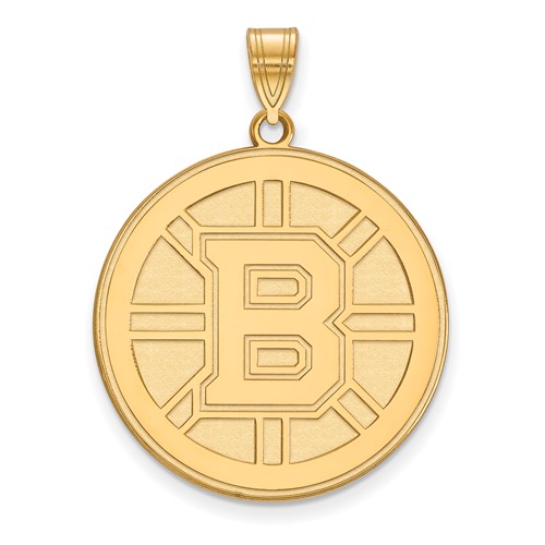 14k Yellow Gold 1in Boston Bruins Round Pendant