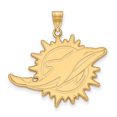 10k Yellow Gold 1in Miami Dolphins Pendant