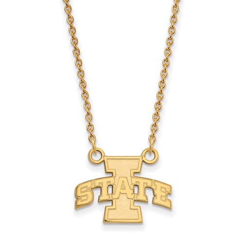 Iowa State University 1/2in Pendant on Necklace 14k Yellow Gold