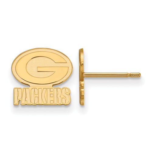 14k Yellow Gold Green Bay Packers Extra Small Logo Earrings