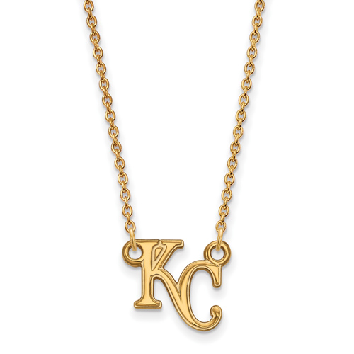 14kt Yellow Gold 1/2in Kansas City Royals KC Pendant on 18in Chain