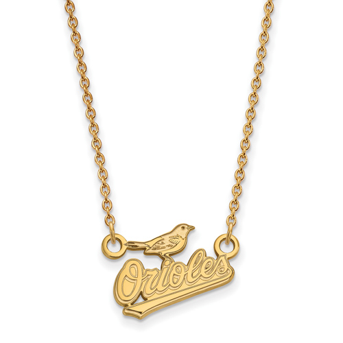 14k Yellow Gold 1/2in Baltimore Orioles Baseball Pendant on 18in Chain