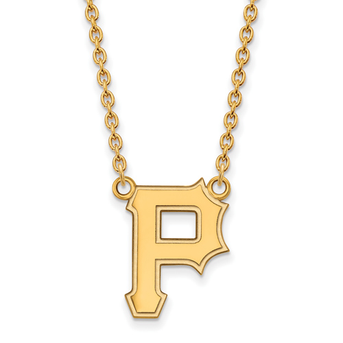 14k Yellow Gold 5/8in Pittsburgh Pirates P Pendant on 18in Chain