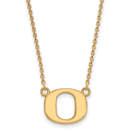10kt Yellow Gold 1/2in University of Oregon OU Pendant with 18in Chain