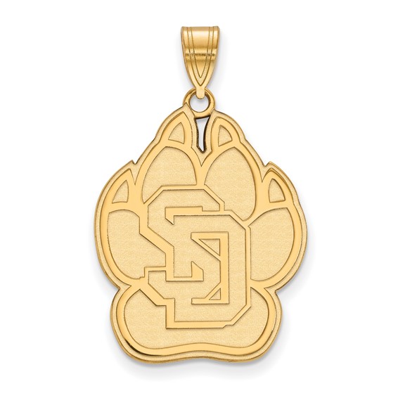 14k Yellow Gold University of South Dakota Paw Pendant 1in