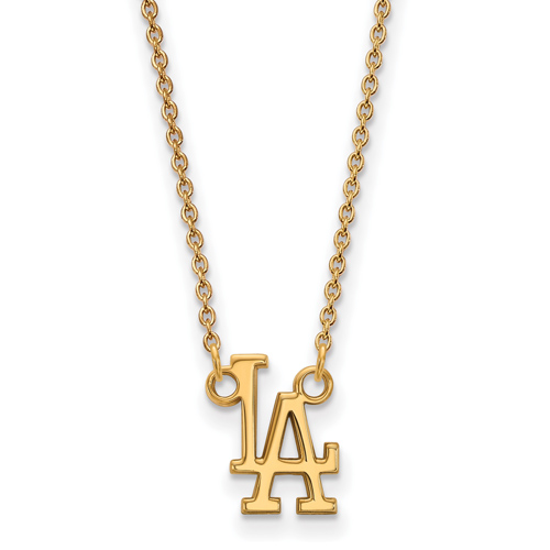 14k Yellow Gold 1/2in Los Angeles Dodgers LA Pendant on 18in Chain
