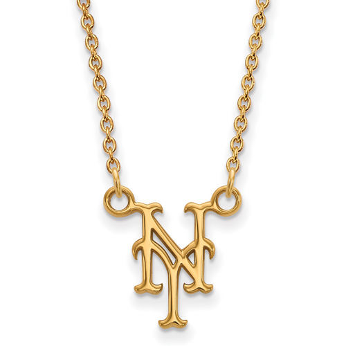 14kt Yellow Gold 1/2in New York Mets NY Pendant on 18in Chain