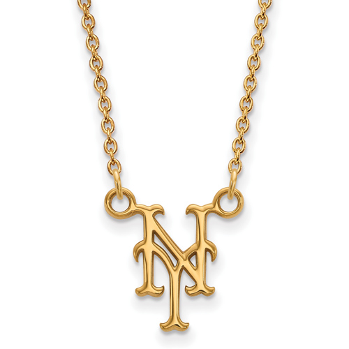 14kt Yellow Gold 1/2in New York Mets NY Pendant on 18in Chain