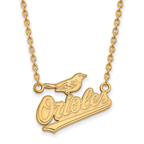 14k Yellow Gold 1/2in Baltimore Orioles Pendant on 18in Chain