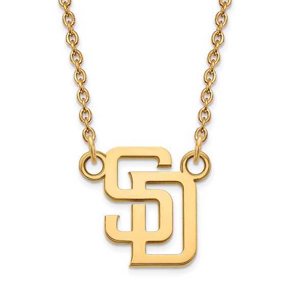 14k Yellow Gold 1/2in San Diego Padres Baseball Pendant 18in Chain