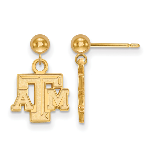 14kt Yellow Gold Texas A&M University Dangle Ball Earrings