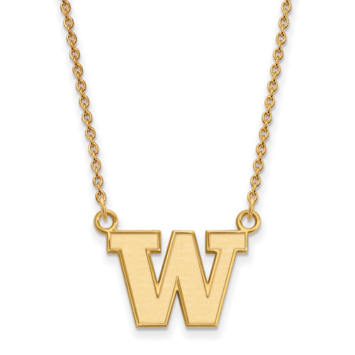 14k Yellow Gold 1/2in University of Washington W Pendant on 18in Chain