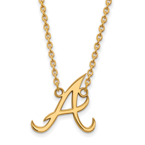 10kt Yellow Gold 3/4in Atlanta Braves A Pendant on 18in Chain