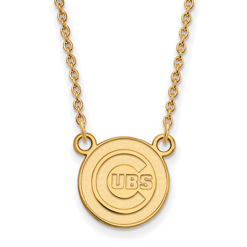 14kt Yellow Gold 1/2in Chicago Cubs Logo Pendant on 18in Chain