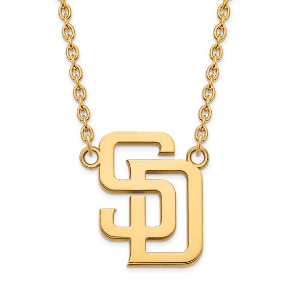 14k Yellow Gold San Diego Padres SD Pendant on 18in Chain