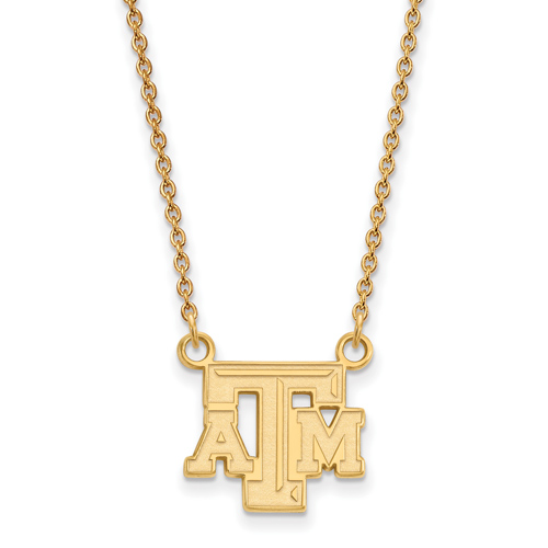 Texas A&M Small Beveled Pendant on 18in Chain 14k Yellow Gold