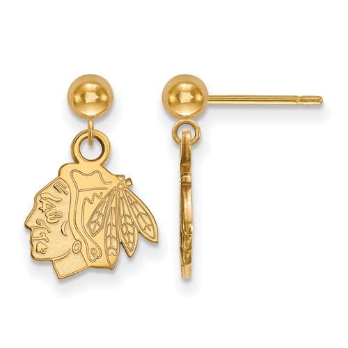 14k Yellow Gold Chicago Blackhawks Dangle Ball Earrings