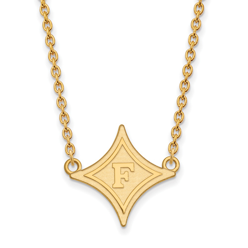 14k Yellow Gold Furman University Diamond Pendant with 18in Chain